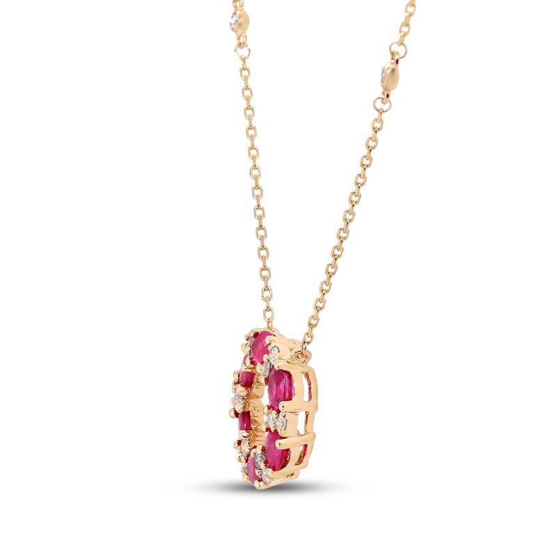 Main Image 2 of Oval-Cut Natural Ruby & Diamond Open Circle Necklace 1/4 ct tw 14K Yellow Gold 18"