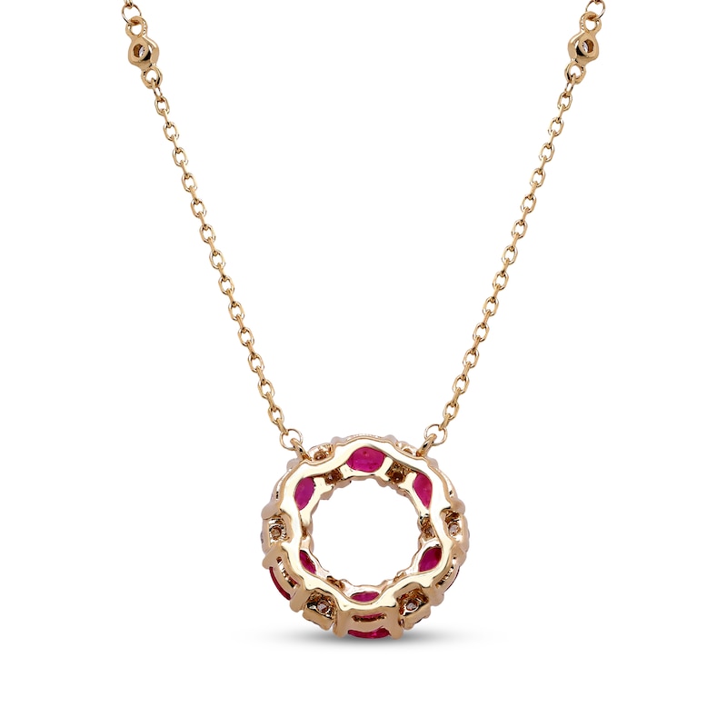 Main Image 3 of Oval-Cut Natural Ruby & Diamond Open Circle Necklace 1/4 ct tw 14K Yellow Gold 18"