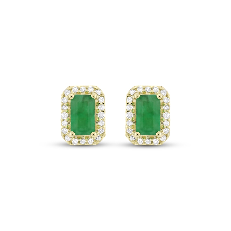 Main Image 2 of Emerald-Cut Natural Emerald & Diamond Earrings 1/10 ct tw 14K Yellow Gold