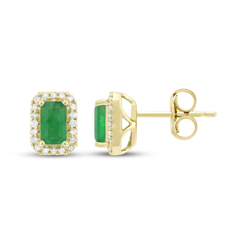 Main Image 3 of Emerald-Cut Natural Emerald & Diamond Earrings 1/10 ct tw 14K Yellow Gold