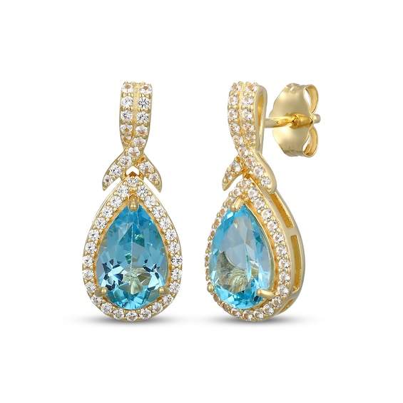 Pear-Shaped Swiss Blue Topaz & White Lab-Created Sapphire Drop Earrings 18K Yellow Gold-Plated Sterling Silver