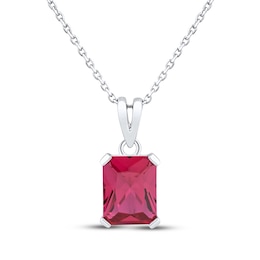 Emerald-Cut Lab-Created Ruby Solitaire Necklace Sterling Silver 18"