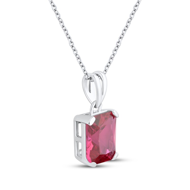 Main Image 2 of Emerald-Cut Lab-Created Ruby Solitaire Necklace Sterling Silver 18"