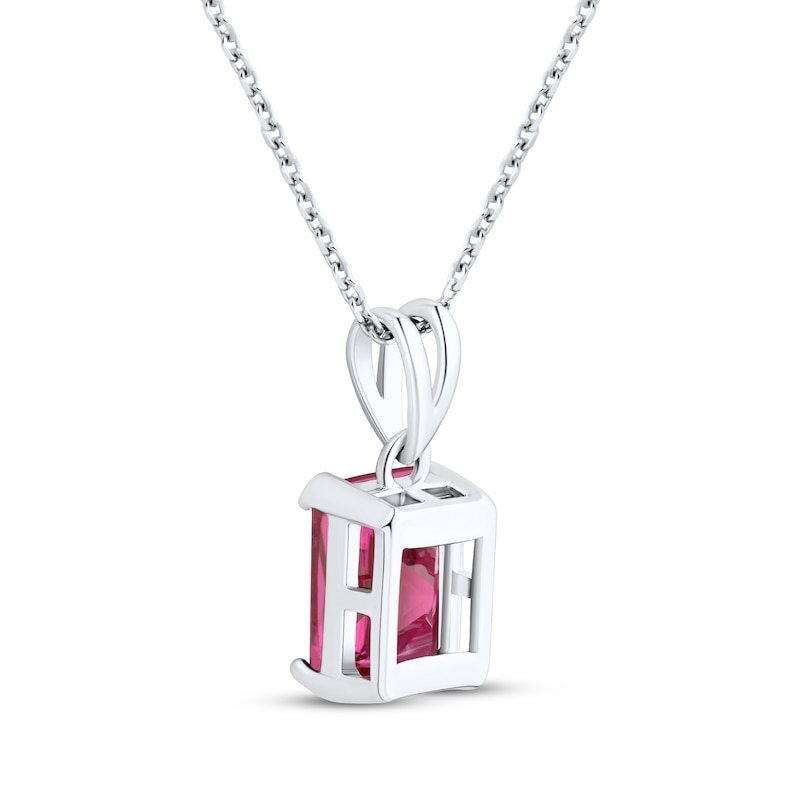 Main Image 3 of Emerald-Cut Lab-Created Ruby Solitaire Necklace Sterling Silver 18"