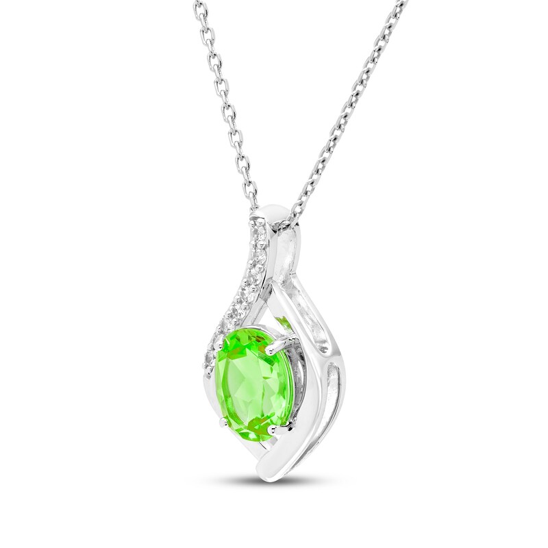 Main Image 2 of Oval-Cut Peridot & White Lab-Created Sapphire Necklace Sterling Silver 18"