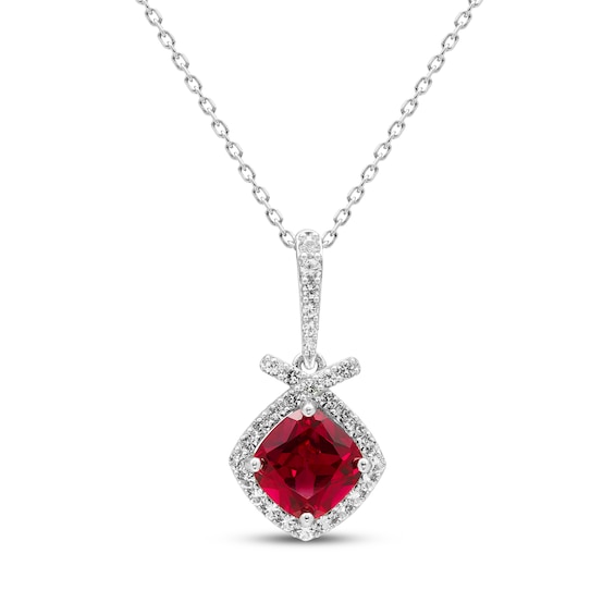 Sterling Silver Cushion Cut Lab Created Ruby 18