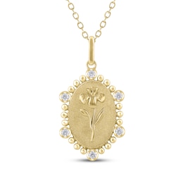Iris Birth Flower Diamond Necklace 1/10 ct tw 10K Yellow Gold 18"