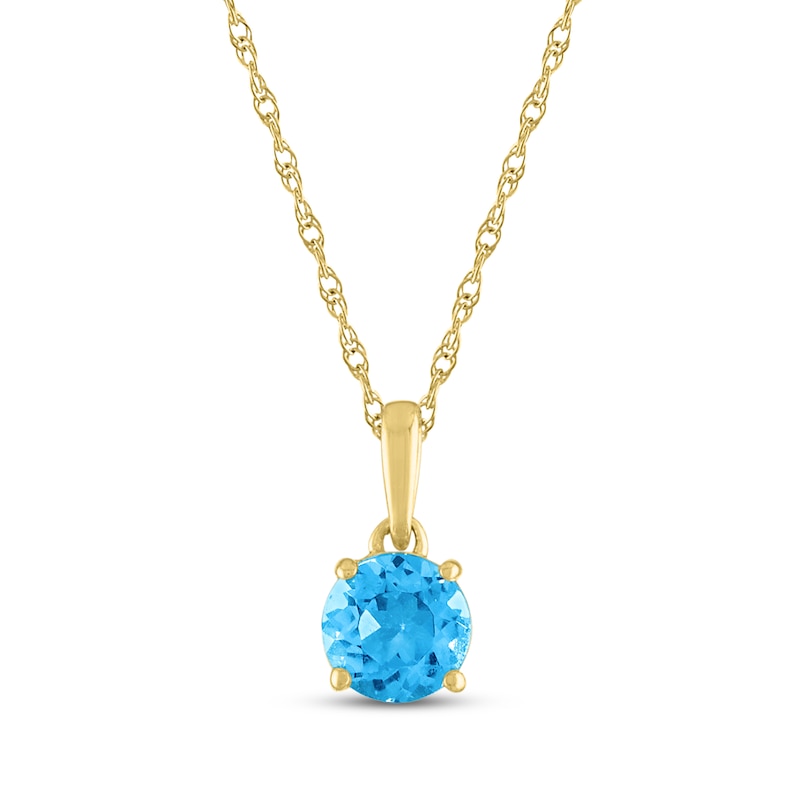 Main Image 1 of Swiss Blue Topaz Solitaire Necklace 10K Yellow Gold