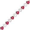Thumbnail Image 2 of Heart-Shaped Lab-Created Ruby & White Lab-Created Sapphire Alternating Link Bracelet Sterling Silver 7"