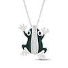 Thumbnail Image 1 of Black & White Diamond Green Enamel Frog Necklace 1/10 ct tw Sterling Silver 18"