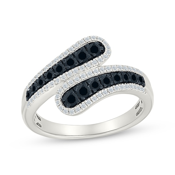Black & White Diamond Bypass Fashion Ring 1/2 ct tw Sterling Silver
