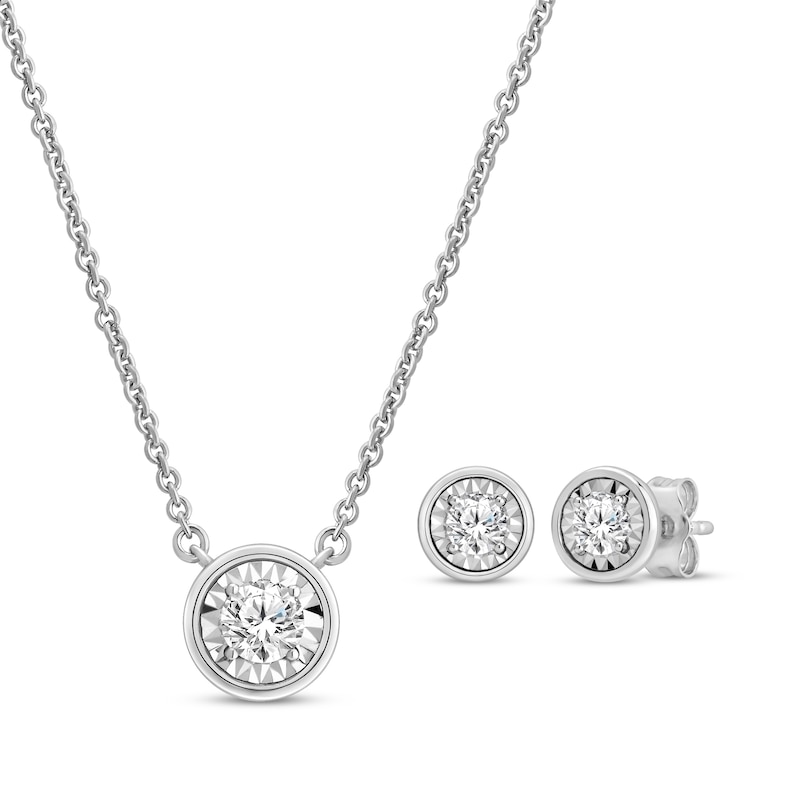Main Image 1 of KAY Lab-Grown Diamonds Round-Cut Solitaire Necklace & Stud Earrings Set 1/2 ct tw Sterling Silver