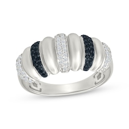 Black & White Diamond Ribbed Ring 1/3 ct tw Sterling Silver