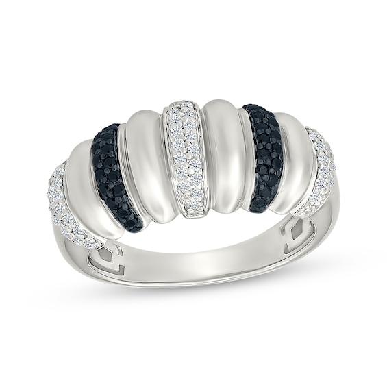 Black & White Diamond Ribbed Ring 1/3 ct tw Sterling Silver