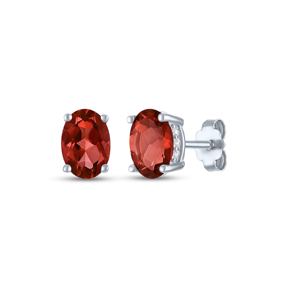 Oval-Cut Garnet & White Lab-Created Sapphire Stud Earrings Sterling Silver