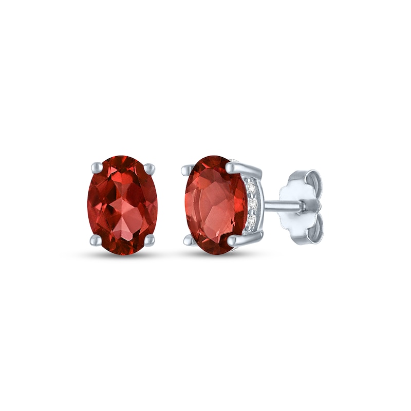 Main Image 1 of Oval-Cut Garnet & White Lab-Created Sapphire Stud Earrings Sterling Silver