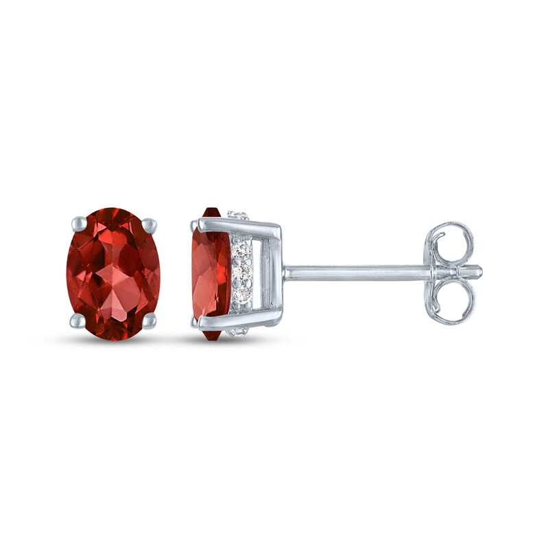 Main Image 3 of Oval-Cut Garnet & White Lab-Created Sapphire Stud Earrings Sterling Silver