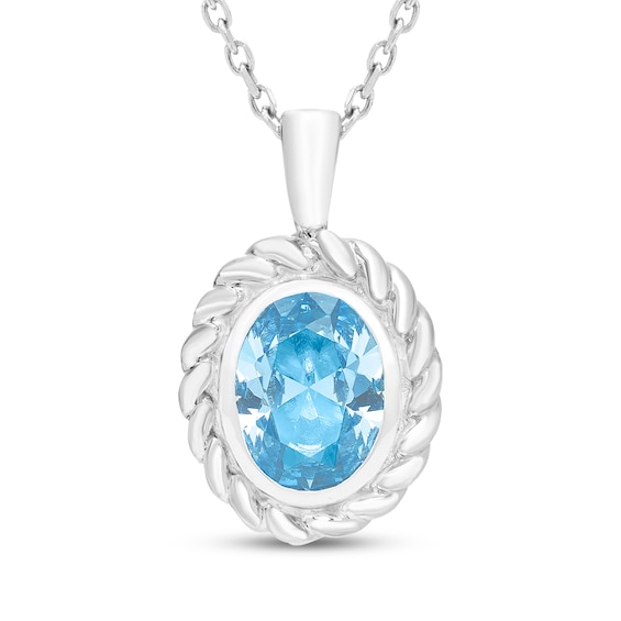 Oval-Cut Swiss Blue Topaz Solitaire Twist Frame Necklace Sterling Silver 18"