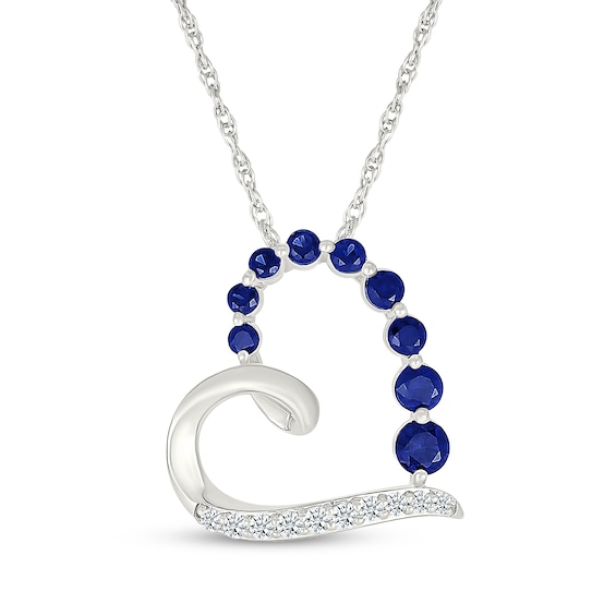 Blue & White Lab-Created Sapphire Tilted Heart Necklace Sterling Silver 18"