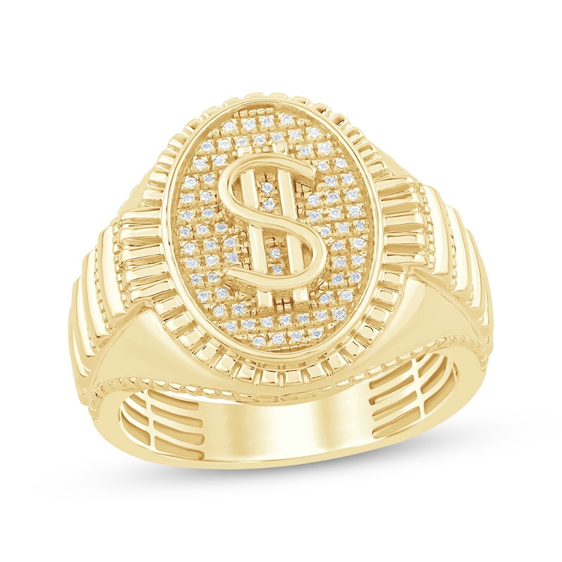 Main Image 1 of Men's Diamond Accent Dollar Sign Ring 10K Yellow Gold