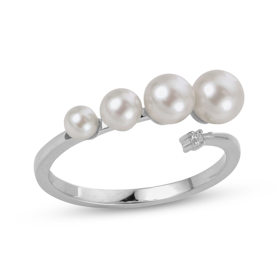 Cultured Pearl & White Lab-Created Sapphire Deconstructed Ring Sterling Silver