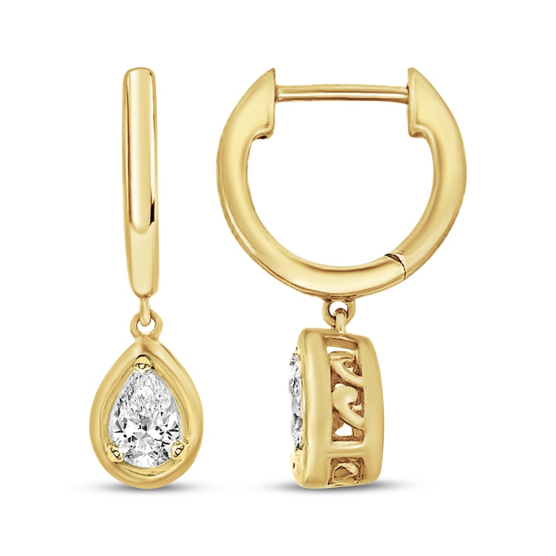 Main Image 1 of KAY Lab-Grown Diamonds Pear-Shaped Solitaire Dangle Hoop Earrings 1/2 ct tw 10K Yellow Gold (F/SI2)