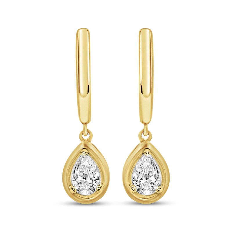 Main Image 2 of KAY Lab-Grown Diamonds Pear-Shaped Solitaire Dangle Hoop Earrings 1/2 ct tw 10K Yellow Gold (F/SI2)