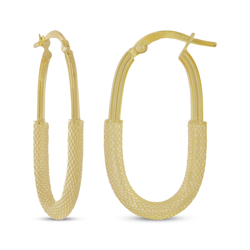 Main Image 1 of Diamond-Cut Oval Hoop Earrings 14K Yellow Gold 30mm