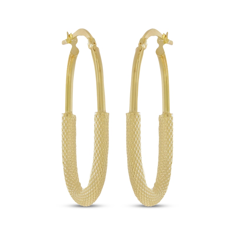 Main Image 2 of Diamond-Cut Oval Hoop Earrings 14K Yellow Gold 30mm