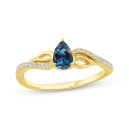 American Blue Sapphire & Diamond Ring 1/15 ct tw 10K Yellow Gold