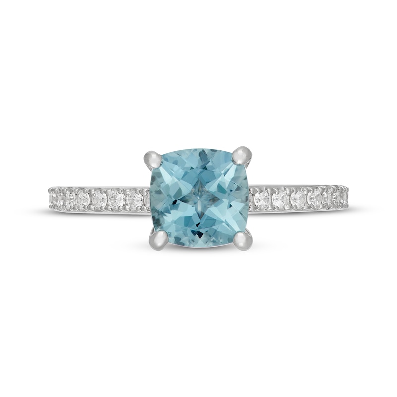 Main Image 3 of Neil Lane Cushion-Cut Aquamarine & Diamond Engagement Ring 3/8 ct tw 14K White Gold