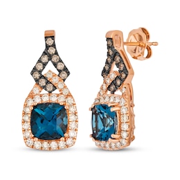 Le Vian Cushion-Cut London Blue Topaz Drop Earrings 7/8 ct tw Diamonds 14K Strawberry Gold