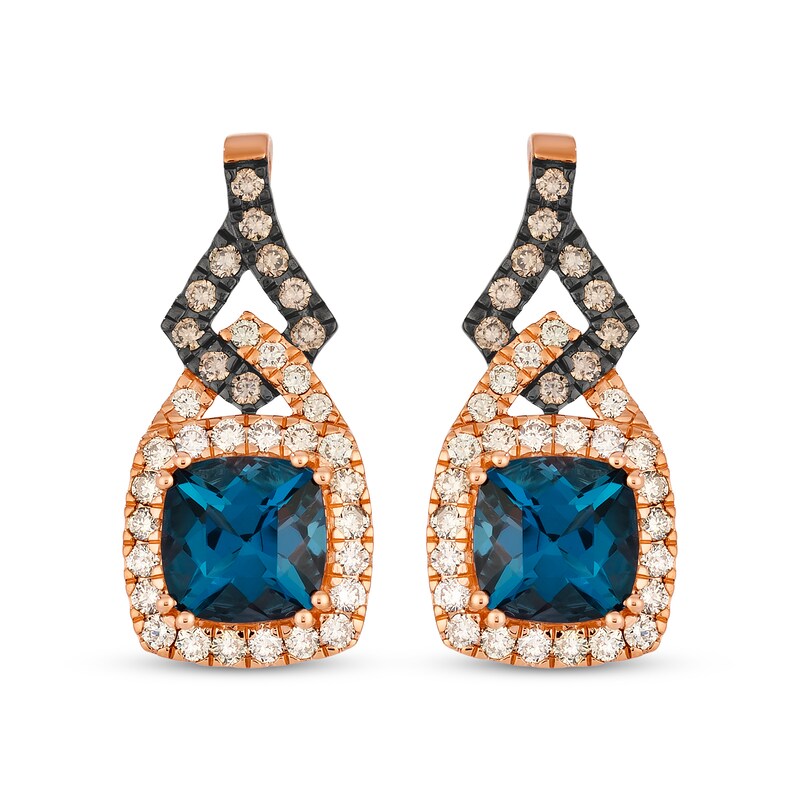 Main Image 2 of Le Vian Cushion-Cut London Blue Topaz Drop Earrings 7/8 ct tw Diamonds 14K Strawberry Gold