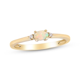 Oval-Cut Opal & Diamond Accent Ring 10K Yellow Gold