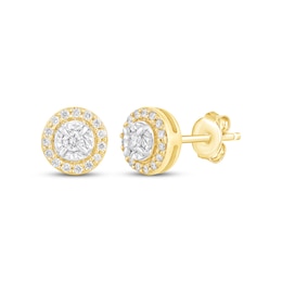 Diamond Halo Stud Earrings 1/4 ct tw 10K Yellow Gold