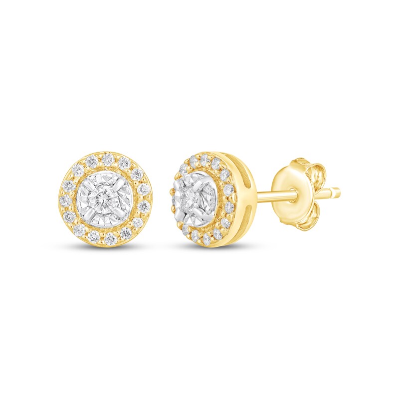 Main Image 1 of Diamond Halo Stud Earrings 1/4 ct tw 10K Yellow Gold