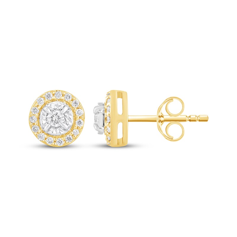 Main Image 3 of Diamond Halo Stud Earrings 1/4 ct tw 10K Yellow Gold