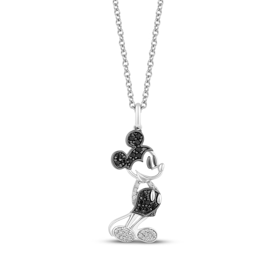 Disney Treasures Mickey Mouse Black & White Diamond Necklace 1/5 ct tw Sterling Silver 19"
