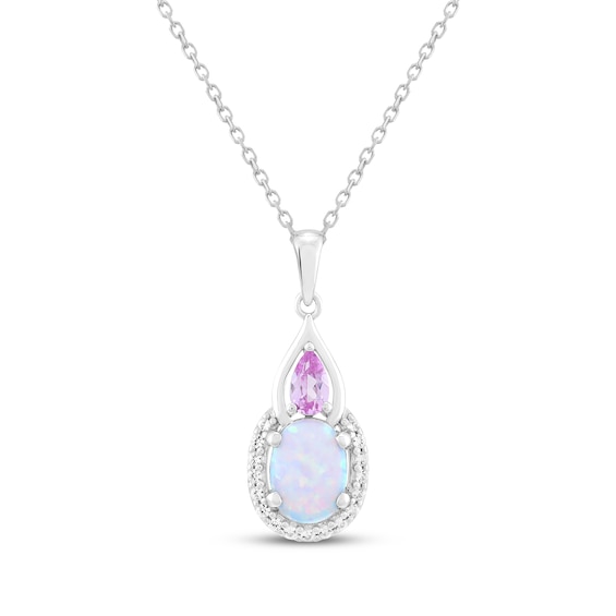 Oval-Cut Lab-Created Opal & Pink Lab-Created Sapphire Necklace Sterling Silver 18"