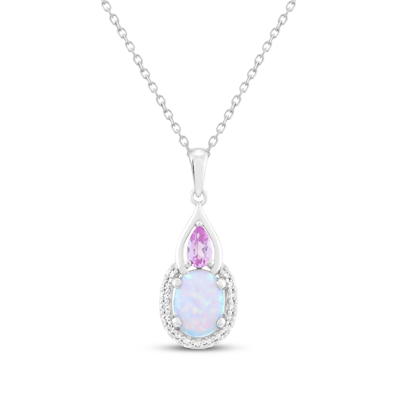 Main Image 1 of Oval-Cut Lab-Created Opal & Pink Lab-Created Sapphire Necklace Sterling Silver 18"