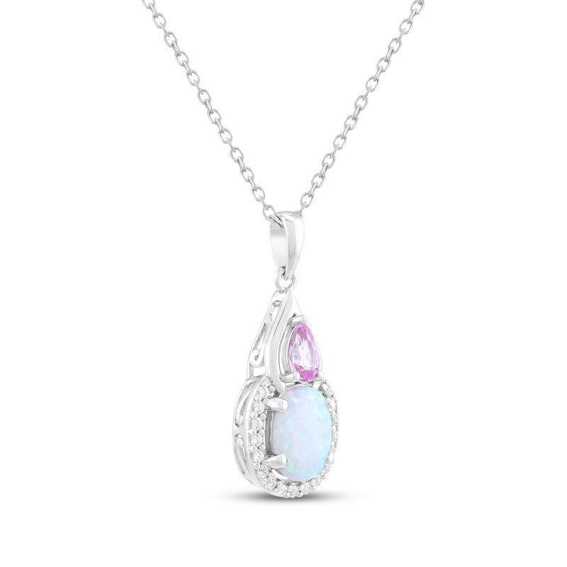 Main Image 2 of Oval-Cut Lab-Created Opal & Pink Lab-Created Sapphire Necklace Sterling Silver 18"