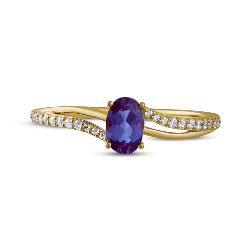 Main Image 3 of Oval-Cut Lab-Created Alexandrite & White Lab-Created Sapphire Ring 10K Yellow Gold