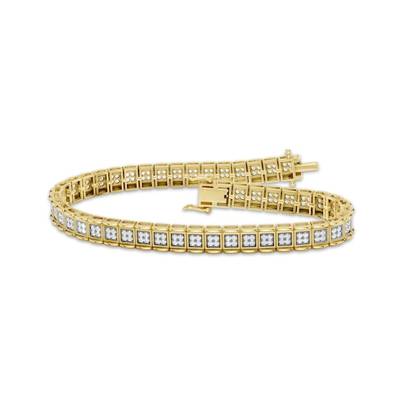 Men's Multi-Diamond Square Link Line Bracelet 2 ct tw 10K Yellow Gold 8.5"