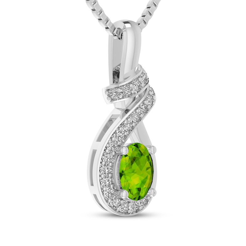Main Image 2 of Oval-Cut Peridot & White Lab-Created Sapphire Ribbon Drop Necklace Sterling Silver 18"
