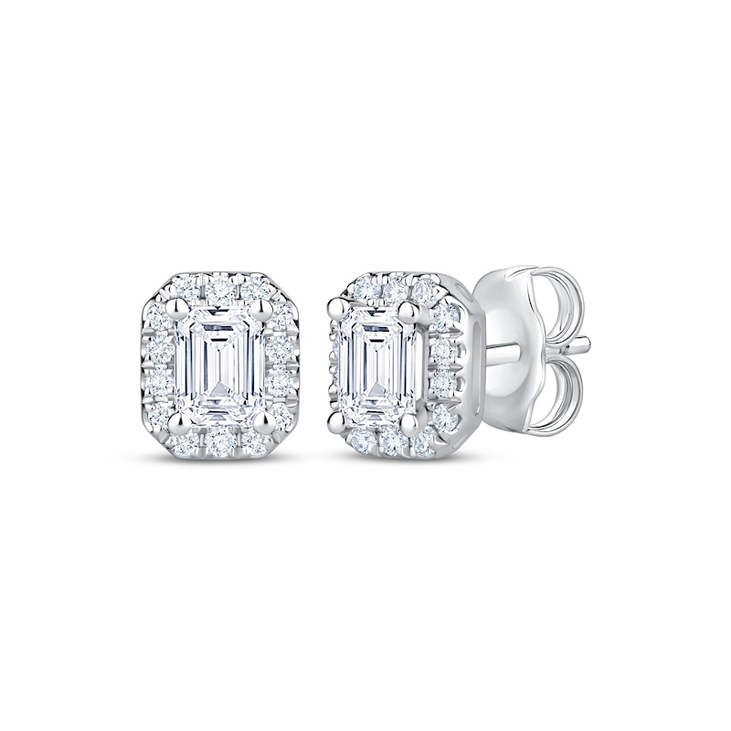Main Image 1 of KAY Lab-Grown Diamonds Emerald-Cut Octagon Frame Stud Earrings 5/8 ct tw 10K White Gold