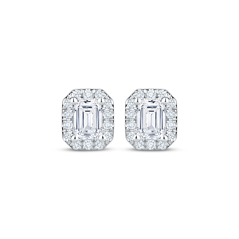 Main Image 2 of KAY Lab-Grown Diamonds Emerald-Cut Octagon Frame Stud Earrings 5/8 ct tw 10K White Gold