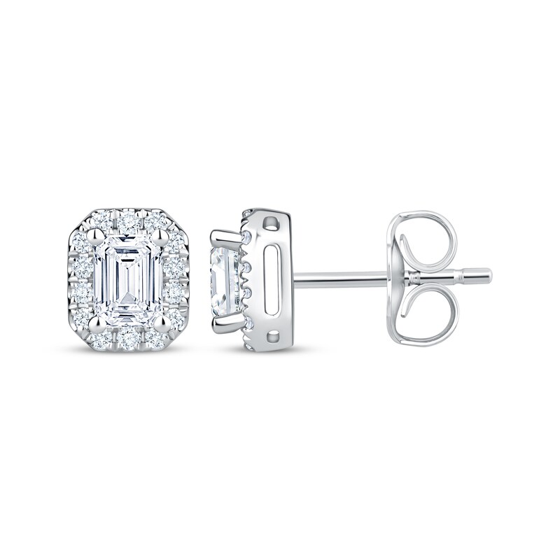 Main Image 3 of KAY Lab-Grown Diamonds Emerald-Cut Octagon Frame Stud Earrings 5/8 ct tw 10K White Gold