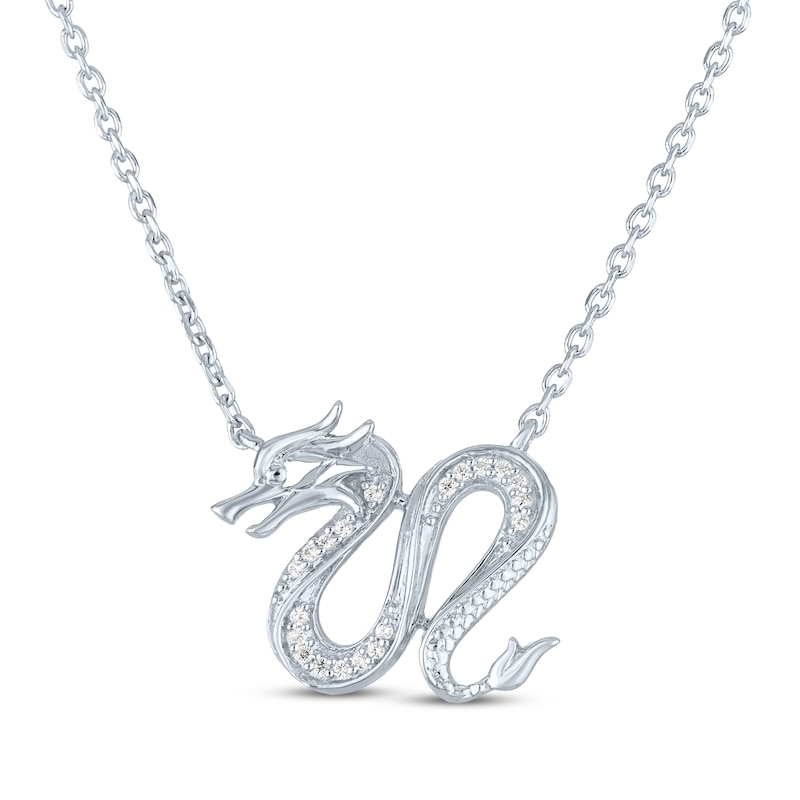 Main Image 2 of Dragon Necklace with Diamonds Sterling Silver 18"