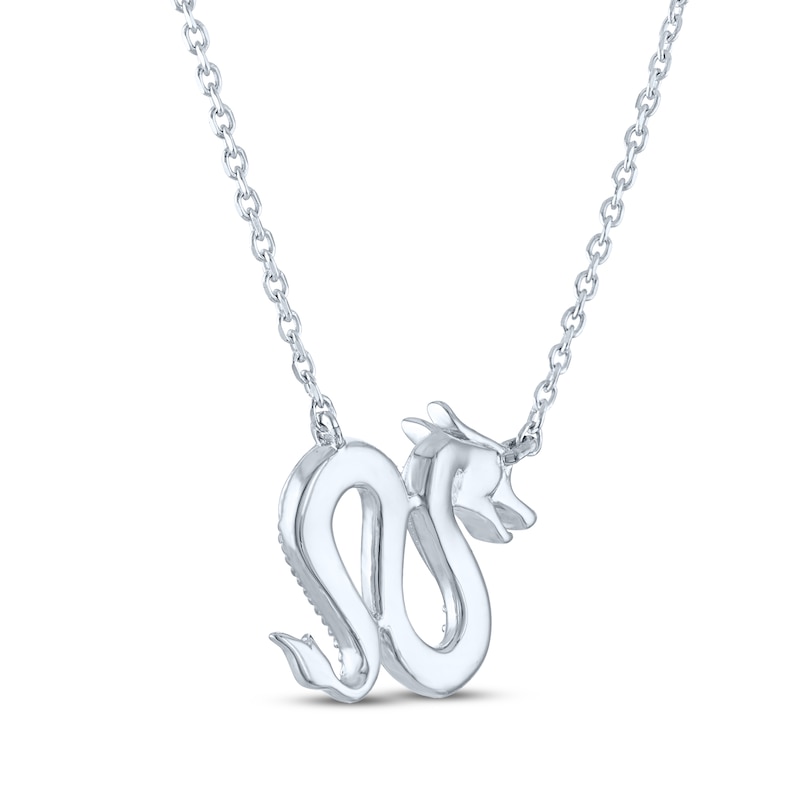 Main Image 4 of Dragon Necklace with Diamonds Sterling Silver 18"