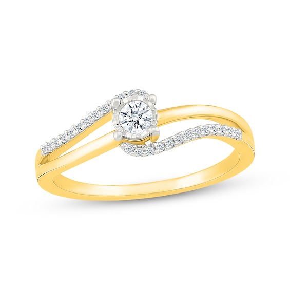 Diamond Split Shank Promise Ring 1/6 ct tw 24K Yellow Gold Vermeil Sterling Silver